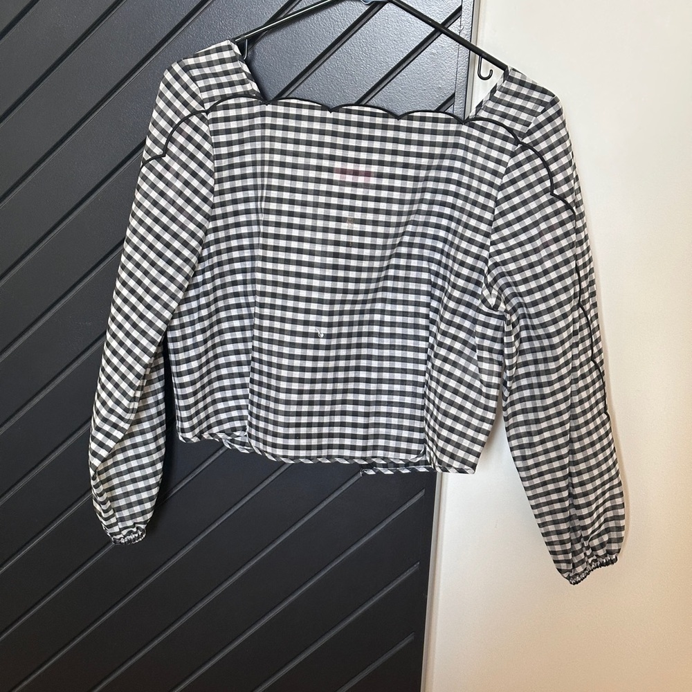 NWOT!Kate Spade Embroidered Gingham Cotton, Silk sheer Blouse. Size 4. BRAND NEW
